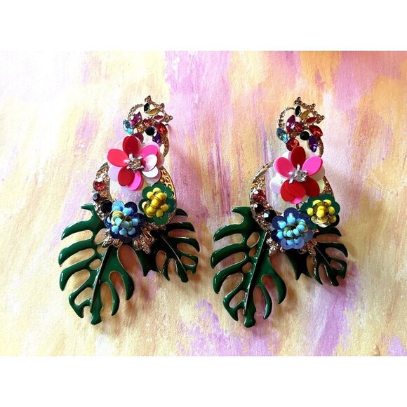 Fun Tropical Statement Dangle Earrings - Picture 6 of 7